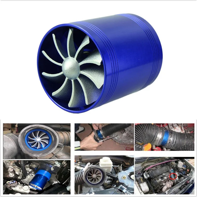 

Car Supercharger Double Blue Engine Enhancer Turbine Turbo Charger Air Filter Intake Fan Fuel Gas Saver Kit Car Accessories