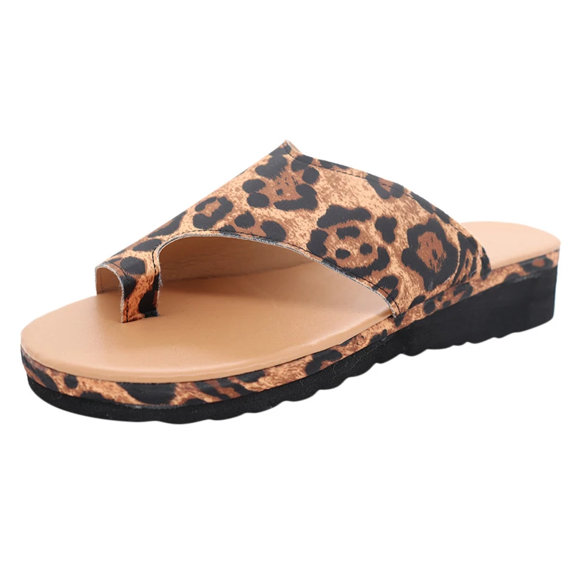 

Ladies Leopard Slippers Leisure Outdoor Women's Fashion Flats Wedges Open Toe Ankle Beach Shoes Roman Summer Footwear A20