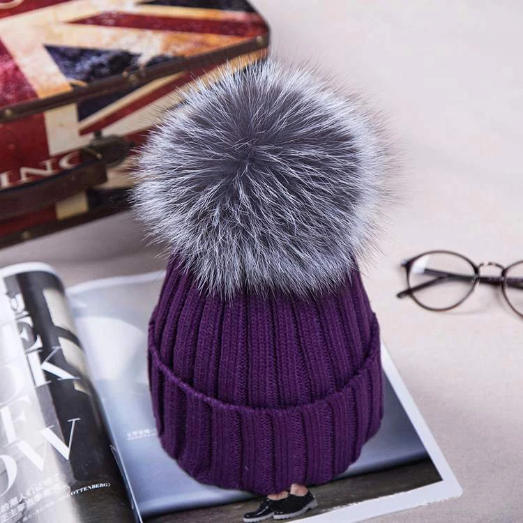 Новая женская зимняя шапка из лисьего меха 12 см, круглая Лыжная шапка с помпоном