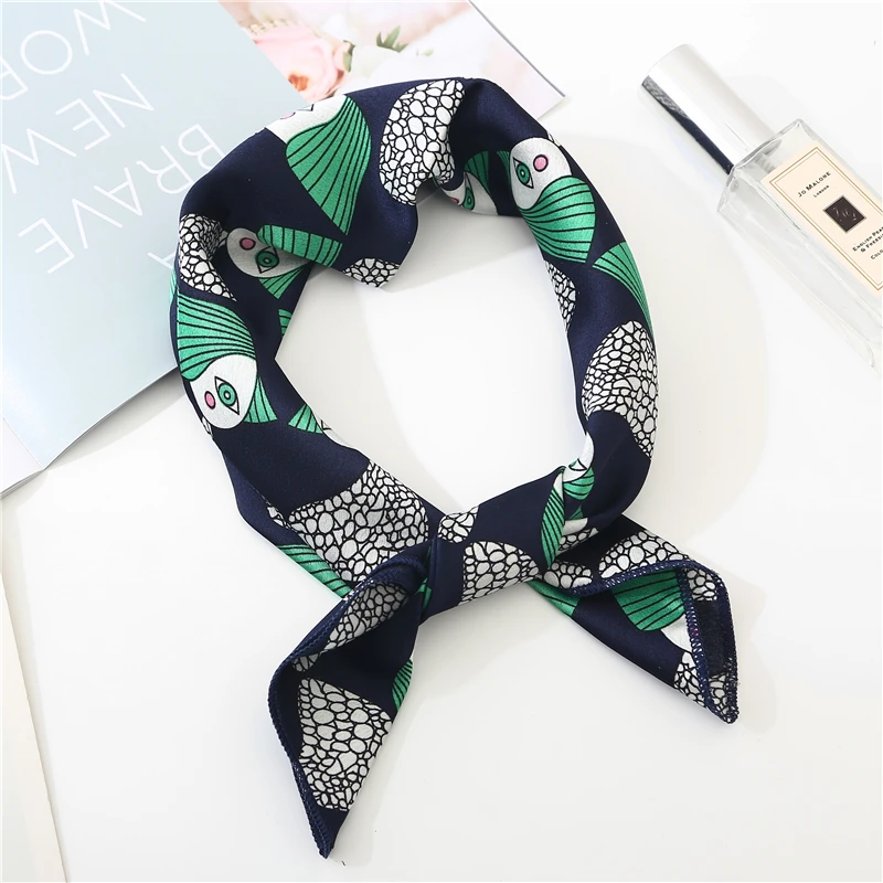 New Summer Luxury Brand Silk Square Scarf For Women Plaid Shawls and Wraps Fashion Print Small Hair Neck hijabs foulard