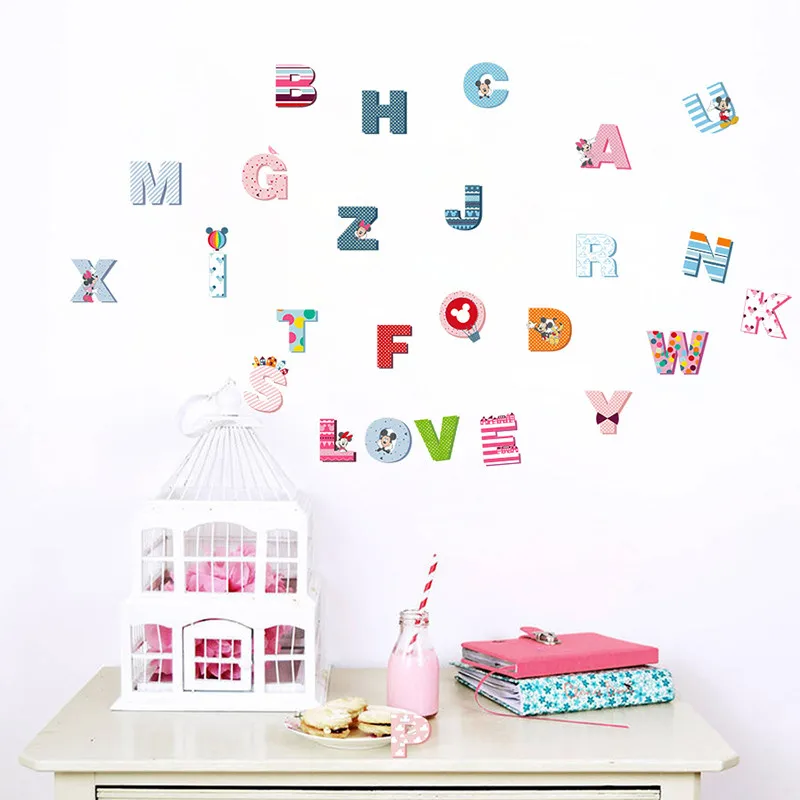 Cartoon Mickey Minnie Colorful 26 Letters Alphabet Wall Stickers For Kids Rooms Decor Children Wall Decals Art Gift Mural Poster Cartoon Mickey Minnie Colorful 26 Letters Alphabet Wall Stickers For Kids Rooms Decor Children Wall Decals Art Gift Mural Poster
