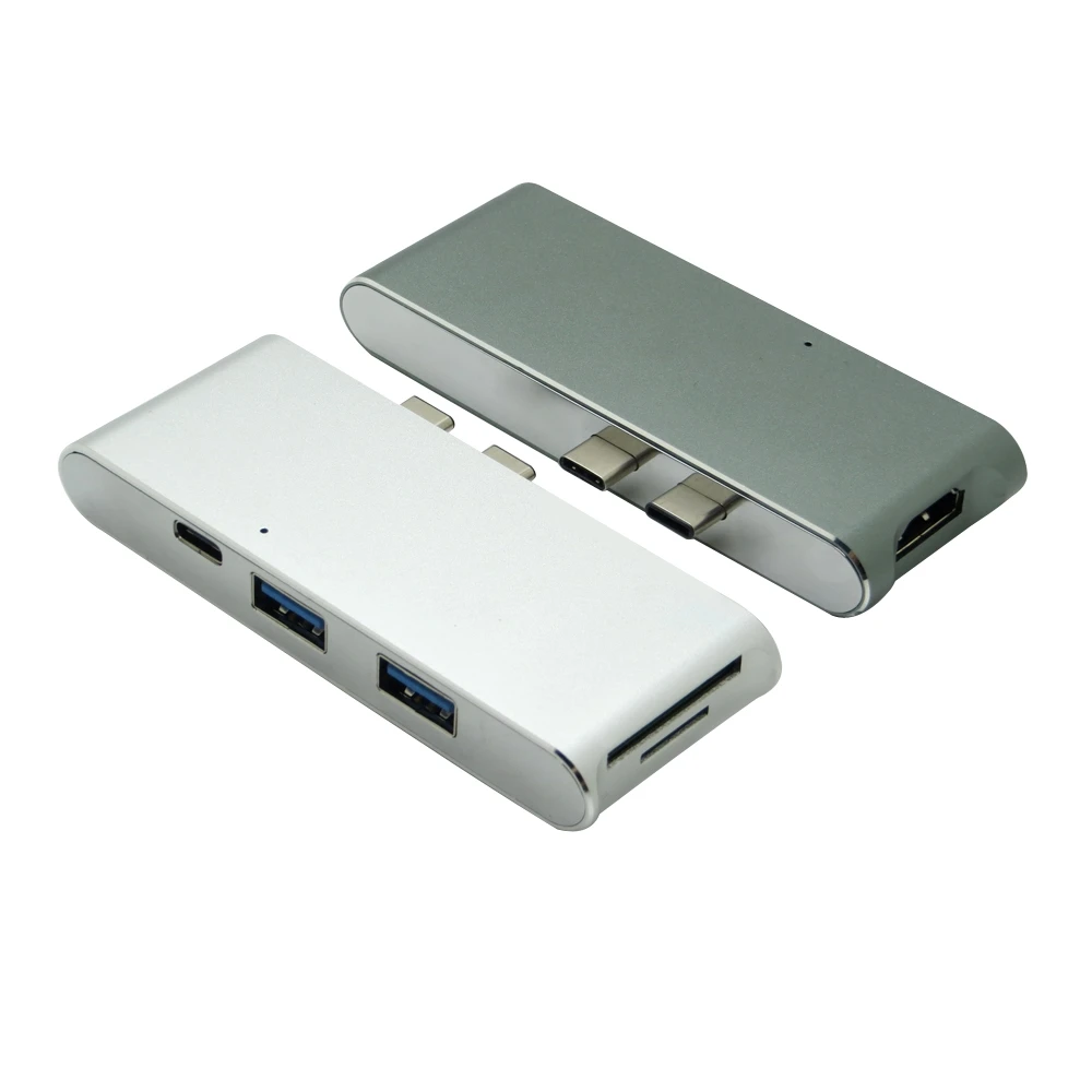 

10pcs/lot 6 in 1 Type C HUB with Dual 2 Type-C Charging Port 4K HDMI SD/Micro SD Card Reader 2 USB 3.0 HUB for MacBook Pro