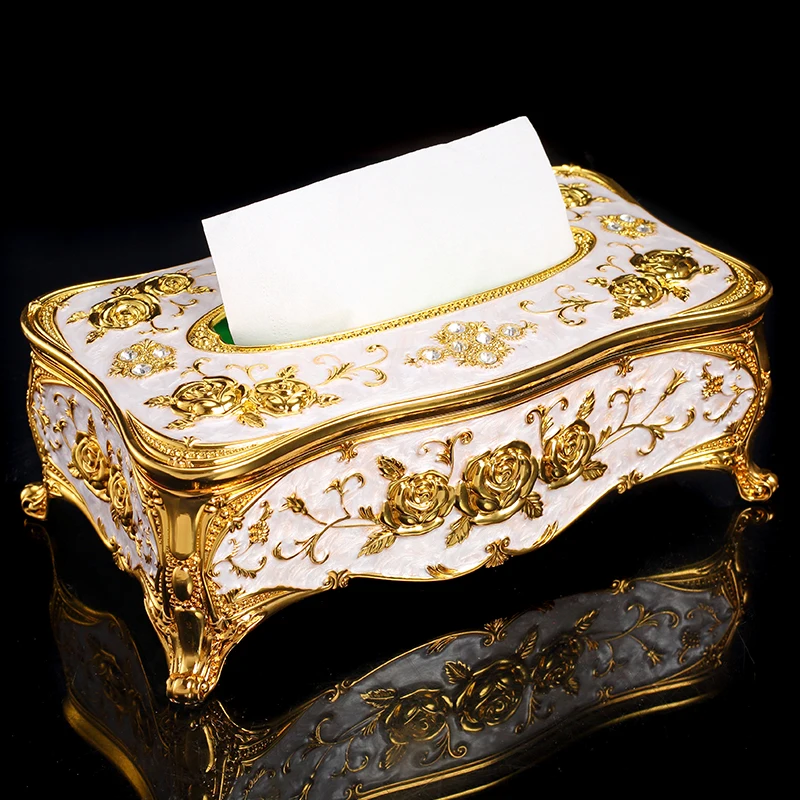 Роскошная Европейская винтажная золотая металлическая коробка для ткани, сплав для дома, отеля, автомобиля, салфеток, бумажный держатель, цинковый сплав, съемная коробка для салфеток