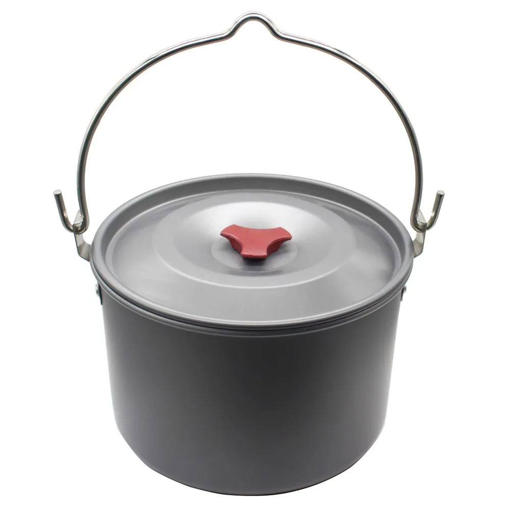 Al aire libre vajilla colgando Pot Camping senderismo mochila de utensilios de cocina de aluminio olla grande 4L cocina Picnic Pot Camping estufa herramienta