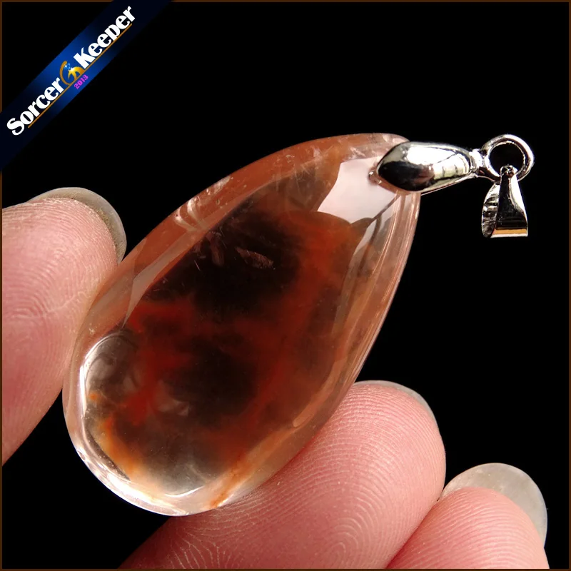 Для женщин Jewelry Цепочки и ожерелья Мода Редкие натуральный камень красный кролик волосы мех Рутиловый Кварц полированный кулон YS143