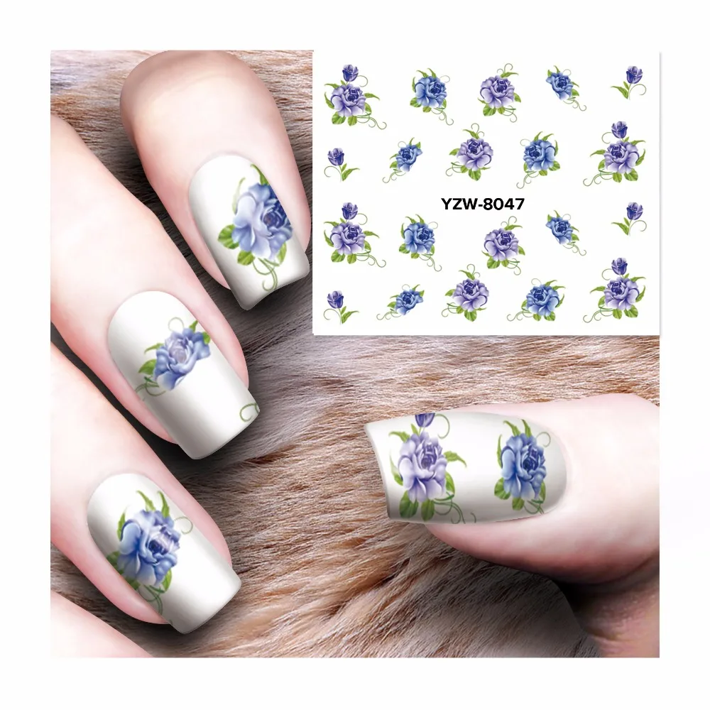 

FWC Nail Art Water Transfer Totem Flower Design Nail Sticker Watermark Decals DIY Beauty Nail Tips Decoration Wraps Tools 8047