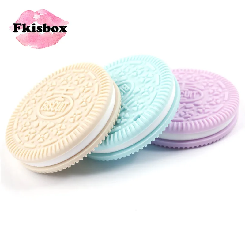 Fkisbox 2PCS Silicone Biscuits Necklace Teethers Pandent Chew Baby Teether Necklace Bpa Free Teething Toys Dental Care Gifts