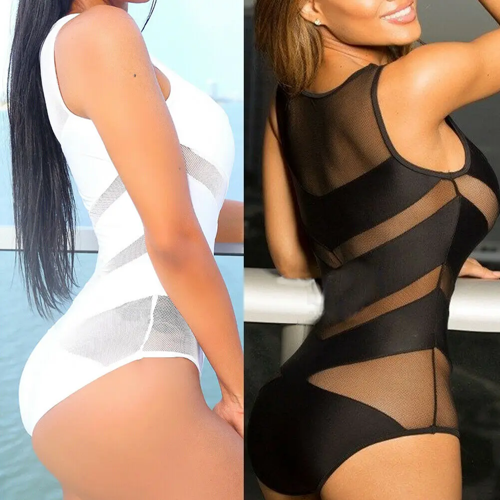 

2019 Sexy One Piece Swimsuit Summer See Through Beachwear Mesh Bathing BodySuit Swimwear Bathing Suit