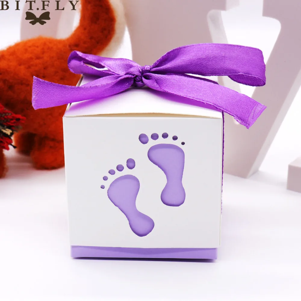 10 шт Детские лапки конфетные коробки мешок для сладостей Baby Shower Footprints на пляже любимая свободная лента для дня рождения свадьбы ребенка подарка