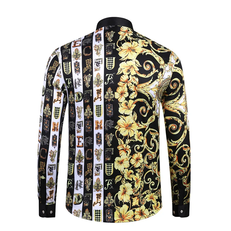 2019 New Mens Shirt Hawaiian Suit Men Summer Casual Slim Fit Long Sleeved Luxury Print Shirt 2