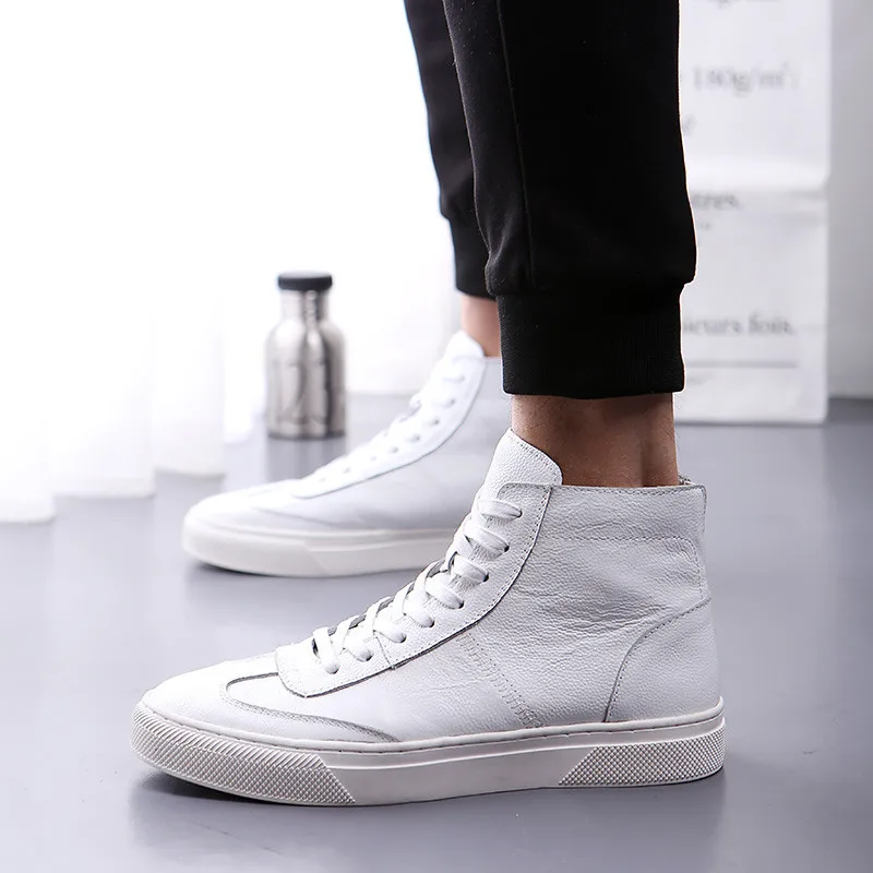 Новые высокие ботинки из натуральной кожи Для мужчин Повседневное белые туфли Корейская версия увеличить зимние сапоги Мужская обувь Zapatos De Hombre