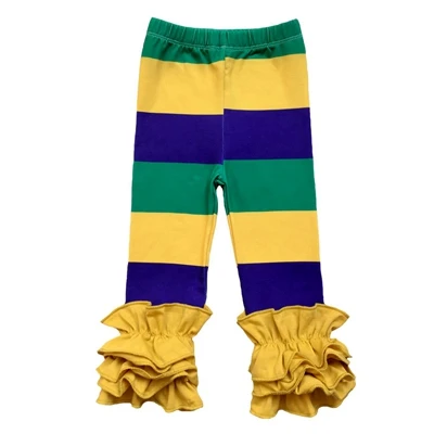 Mardi Gras праздничная одежда для маленьких девочек; Цвет фиолетовый, зеленый и золотой; леггинсы - Цвет: 1