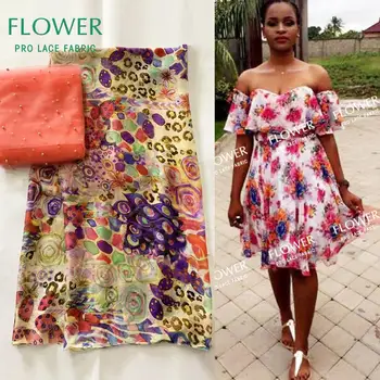 

Senegal African Real Silk Chiffon Fabrics With Beaded Net Lace 2019 Colorful Pattern Indian Noble Lady Prom Dresses Sewing Laces