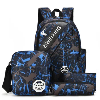 

Teenager waterproof School Backpack 4Pcs/set School Bags Cute Camouflage printing nylon High-capacity backpacks mochila escolar