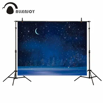

Allenjoy winter wonderland snowy night stars moon dark blue forest backgrounds for photo studio fund decorations photo booth