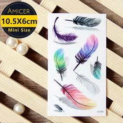 Waterproof Temporary Tattoo Sticker On Body Art 3D Color Feather Women Tattoo Water Transfer Fake Tattoo Flash Tattoo For Girl