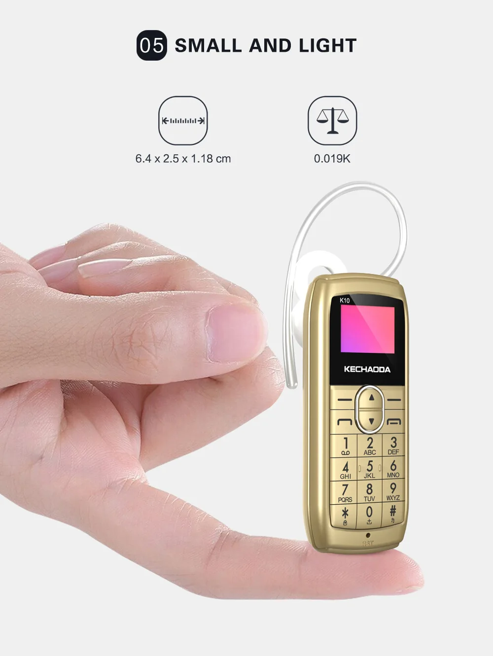 KECHAODA K10 Bluetooth гарнитура Мобильный телефон все-в-одном 0,66 "MTK6261DA 32 Мб + 32 Мб 250 мАч, сотовый телефон