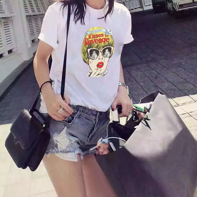 LUS LOS Kisses For Revenge Feminism Harajuku уличная одежда S 3XL летняя Модная белая женская