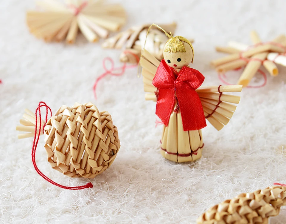 Натуральная Пшеничная солома ручной работы мини пентаграмма Снеговик Рождественская елка кулон рождественские украшения