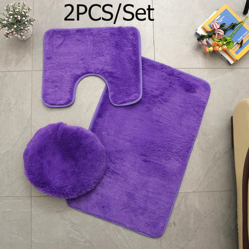 Лохматый Противоскользящий туалетный набор ковриков для ванной коралловый флис абсорбирующий коврик для ванной комнаты стойка для тряпок крышка для унитаза tapis salle de bain - Цвет: 3pcs Purple