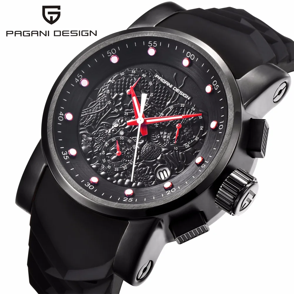 PAGANI DESIGN Brand Sport Watches Men Silicone Quartz Chronograph 6