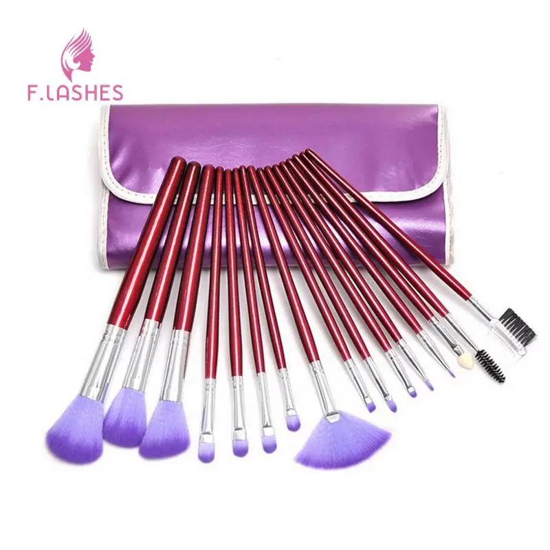 

F.LASHES 16Pcs/Set Travel Makeup Brushes Set Powder Foundation Eyeshadow Make Up Brushes Cosmetics Bag Makeup Tools Beauty Girls