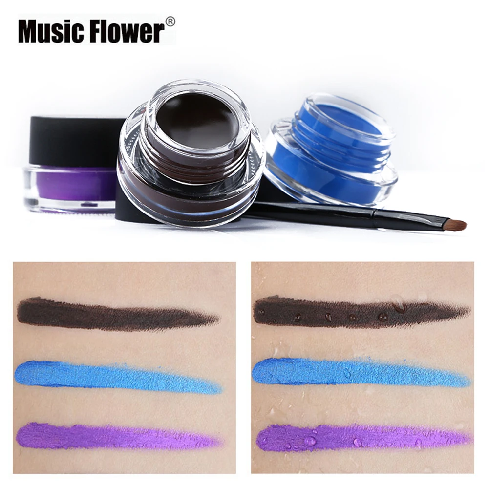 Music Flower Brand Black Waterproof Eyeliner Gel Makeup Cosmetic Gel Eye Liner With Brush 24 Hours Long-lasting High Quality