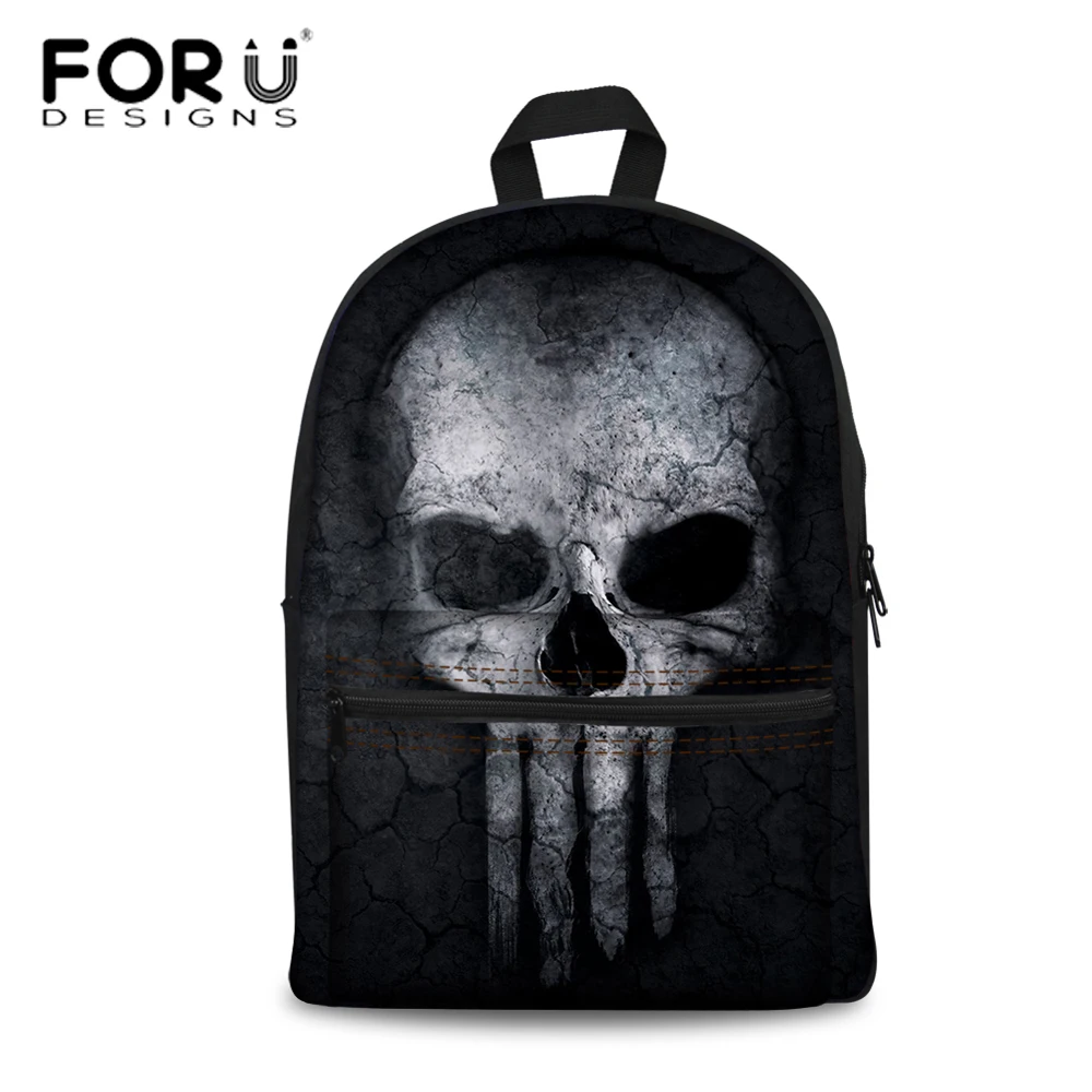 FORUDESIGNS 3D Keren Skull Printing Sekolah Hitam Retro Punk Gaya