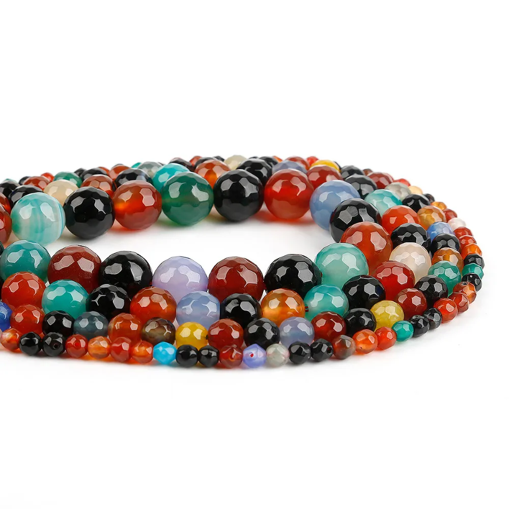 

4/6/8/10mm Faceted Colorful Agates Onxy Beads Natural Stone Loose Spacer Beads For Jewelry Making DIY Necklace Bracelet