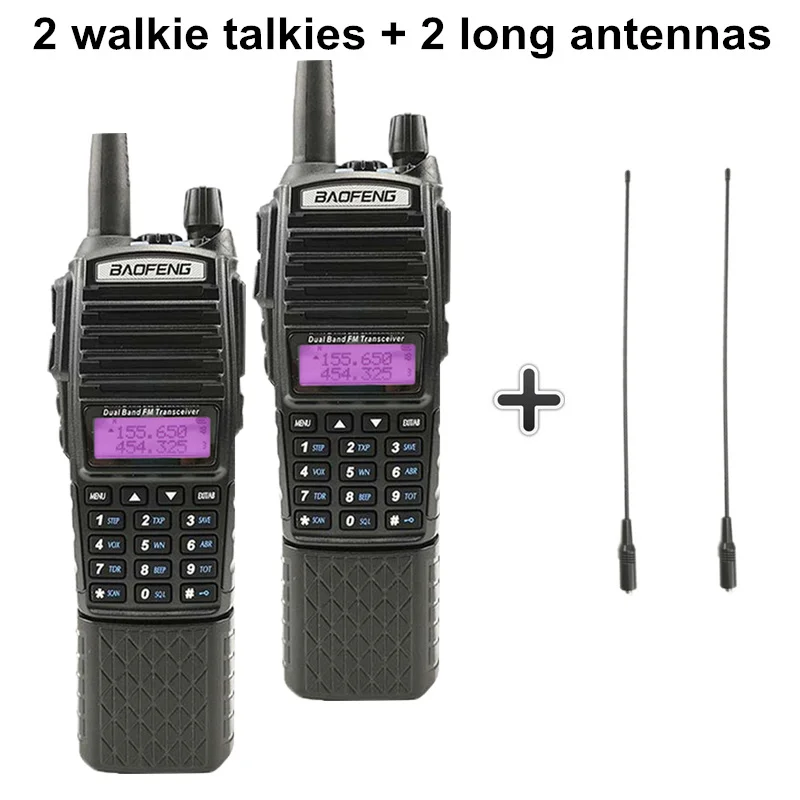 2 шт Baofeng UV-82 Plus Walkie Talkie 3800 мАч длинный режим ожидания двойной PTT двухдиапазонный двухсторонний радио UV82 Walky Talky трансивер UV 82 - Цвет: Add 2 long antennas