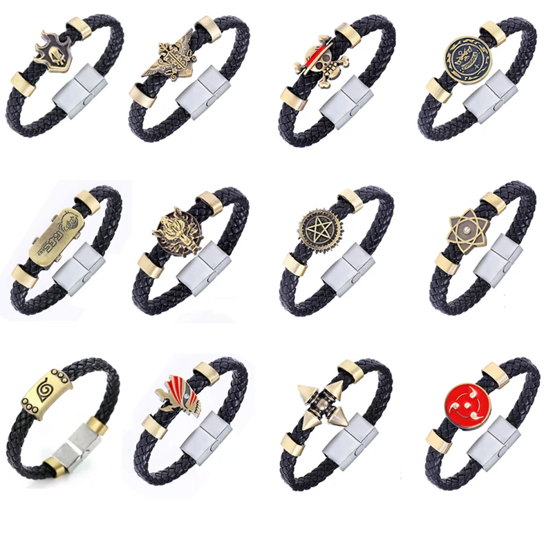 

Cartoon Anime Naruto Bracelet Leather Braided Bracelet Women Bangles Attack on Titan Legend of Zelda Naruto One Piece Charm Gift