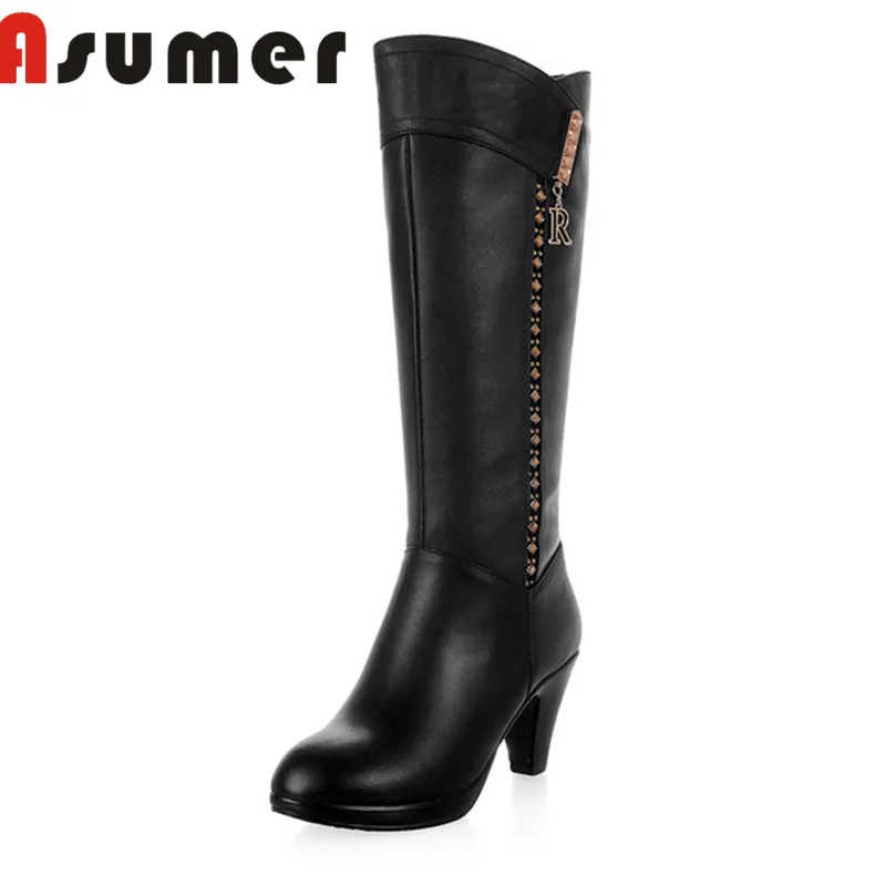 

ASUMER HNEW 2020 high quality mid calf boots for women fashion adult winter boots round toe comfortable genuine leather boots