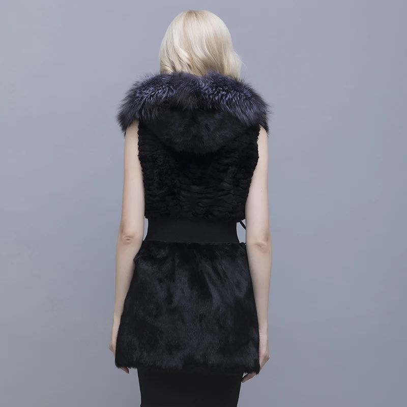 Femme Naturel Avec Femmes Gilets Mode Taille Qiusidun À Russe La Lapin Manteau Capuche Rex Grande Noir Fourrure Hiver De BqXXwfdTF