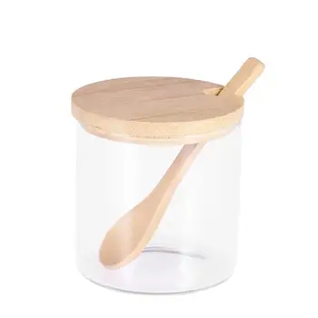 

1pc Spice Jars Glass Kitchen Storage Bottle Containers With Wooden Spoon For Serving Tea