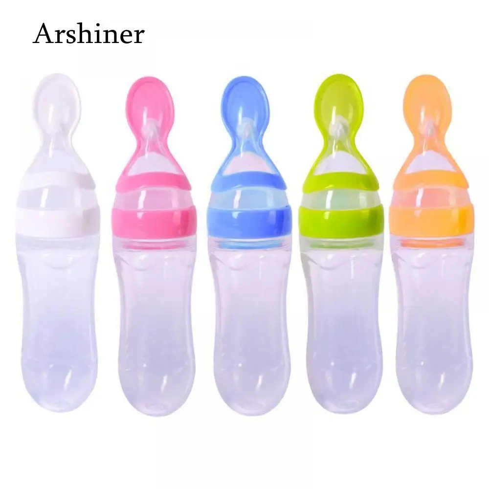 

Newborn Baby Squeezing Feeding Bottle Training Rice Spoon Infant Cereal Food Supplement Feeder Safe Tableware Tools Silicone new