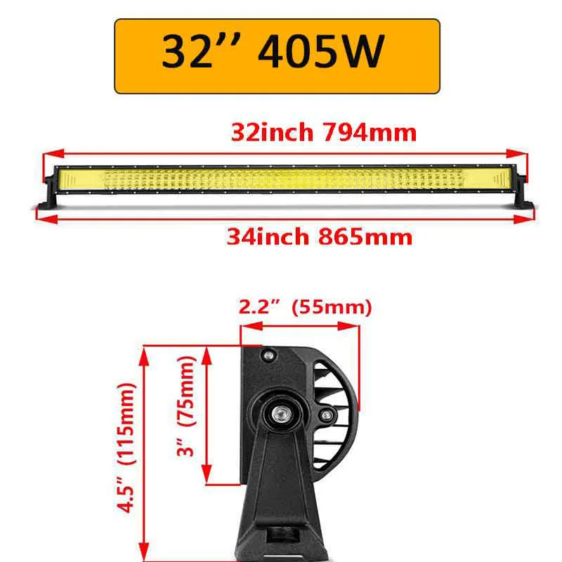 Auxtings 7D Янтарный светодиодный светильник бар 22 &quot32&quot 42 &quot52&quot дюймов 12 В 24 в