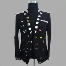 Блёстки Блейзер мужские дизайнерские костюмы куртка Мужские Сценические костюмы для певцов одежда танец Звезда Стиль платье панк Рок masculino черный