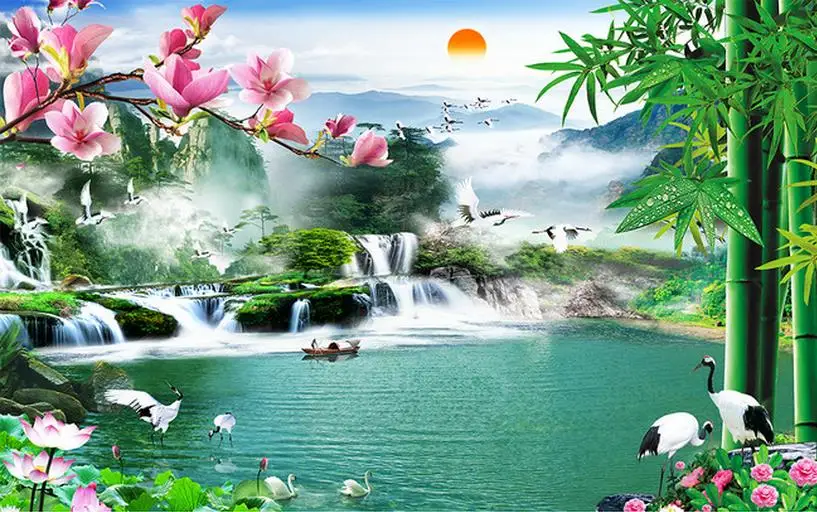 Chinese Wallpaper 3D waterfall landscape Wallpaper For Chinese Wallpaper 3D waterfall landscape Wallpaper For
