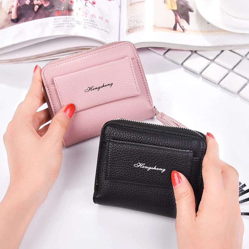 

Litthing 2019 Small Female Purse Short Purse Lady Pink Letter Snap Fastener Zipper Short Clutch Wallet Solid Matte Women Wallet
