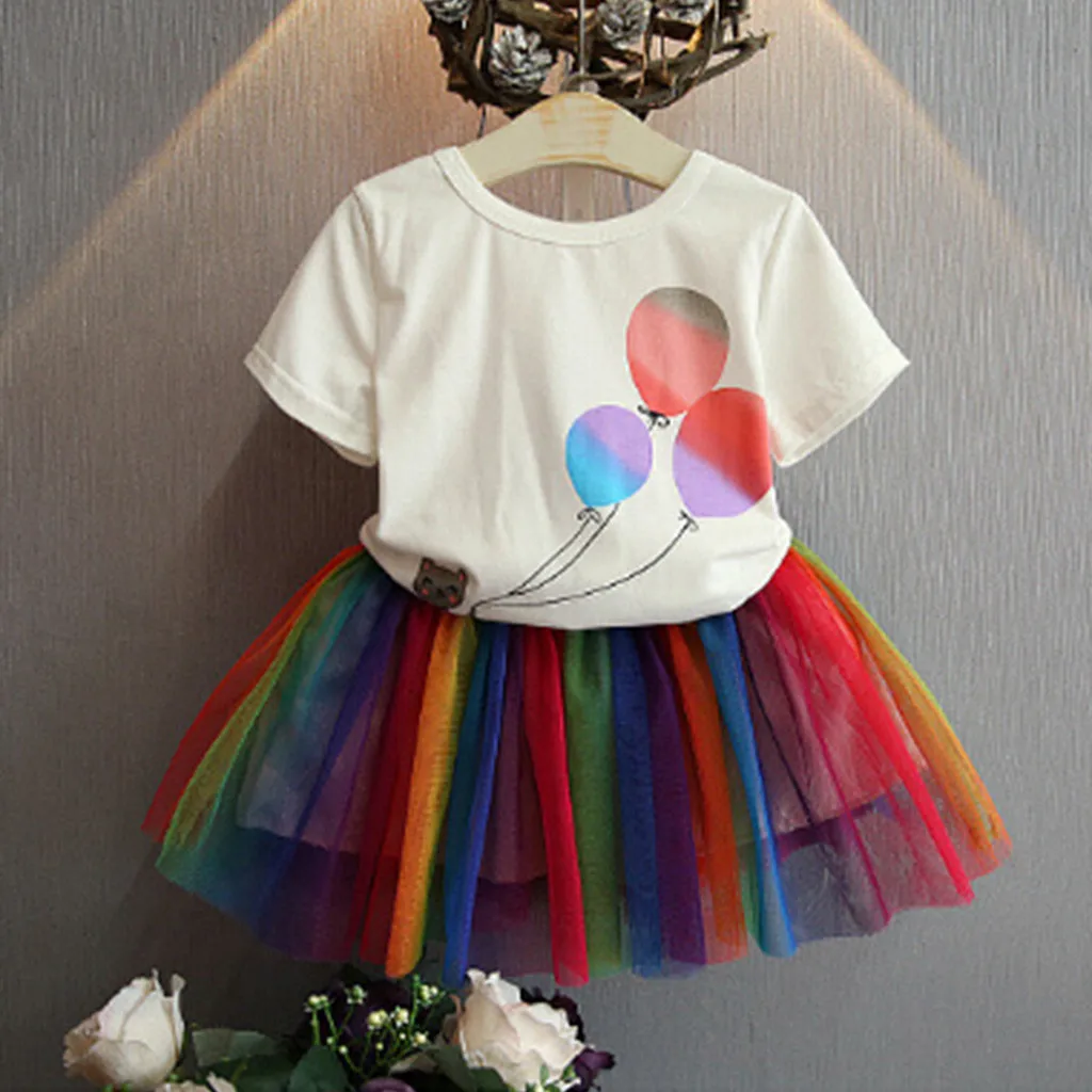 

MUQGEW Toddler Baby Girls Balloon Print T-Shirt Tops+Rainbow TuTu Tulle dress Outfits fashion sukienka dla dziewczynki #sg