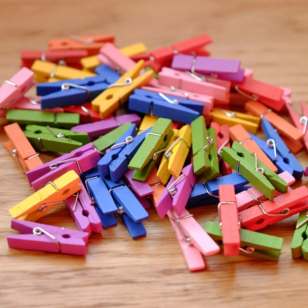 Pack of 25pcs Colorful Natural Wooden Photo Paper Holder Peg Pin