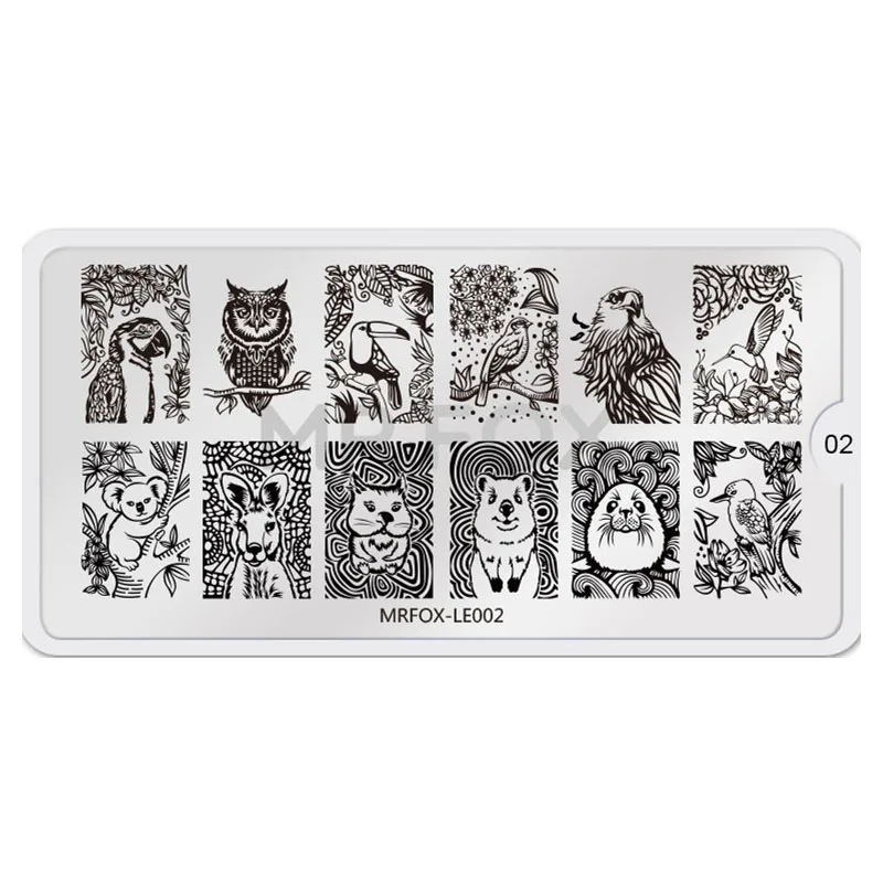 12,5*6,5 см Животные серии ногтей штамповки пластины маникюрные трафареты дизайн ногтей изображения Шаблон инструмент - Цвет: MRFOX-LE02