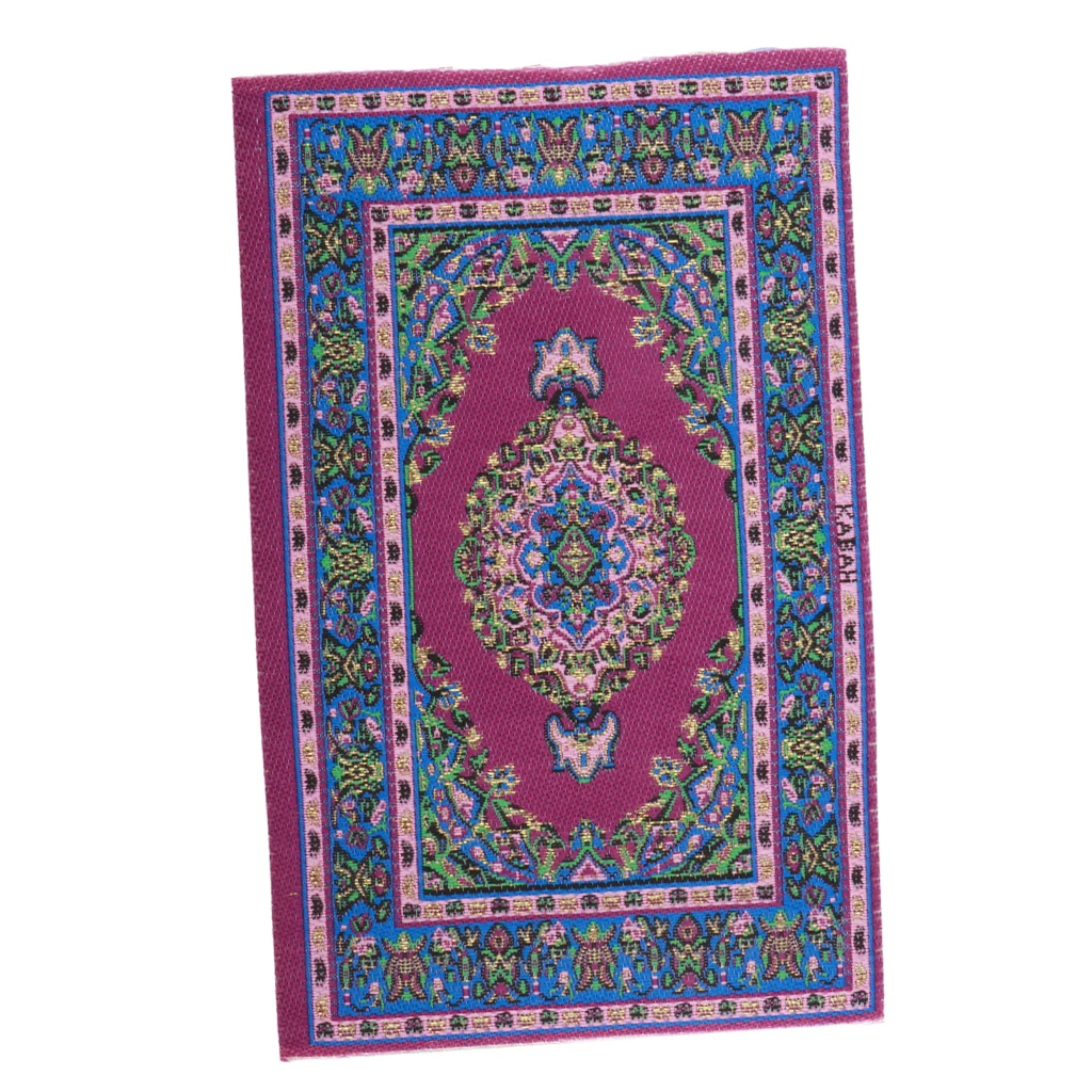 Dollhouse Miniature Embroidery Rug Flooring Carpets for Dolls Living Room Decor - Purple