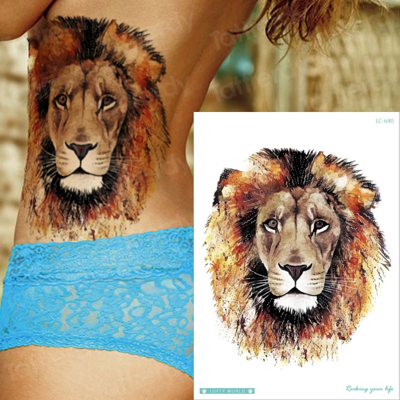 Временная татуировка голова льва племенная Мужская поддельная Татуировка Тигр Волк животные Лев татуировки с дизайном временная татуировка на тело Сексуальная водонепроницаемая