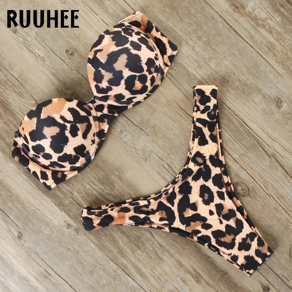 RUUHEE Bikini Swimwear Women Swimsuit 2021 Leopard Brazilian Bikini Set Push Up Bathing Suit Female Summer Beach Wear Biquini push up bikini set