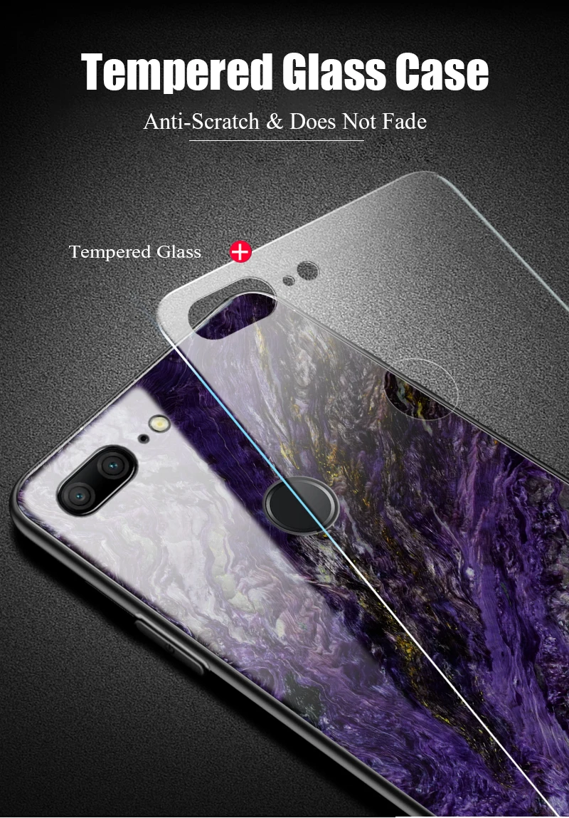 Hisomone Marble Phone Case On For Huawei Honor 9 Lite Texture Tempered Glass Back Case Cover For Huawei P Smart P20 Lite