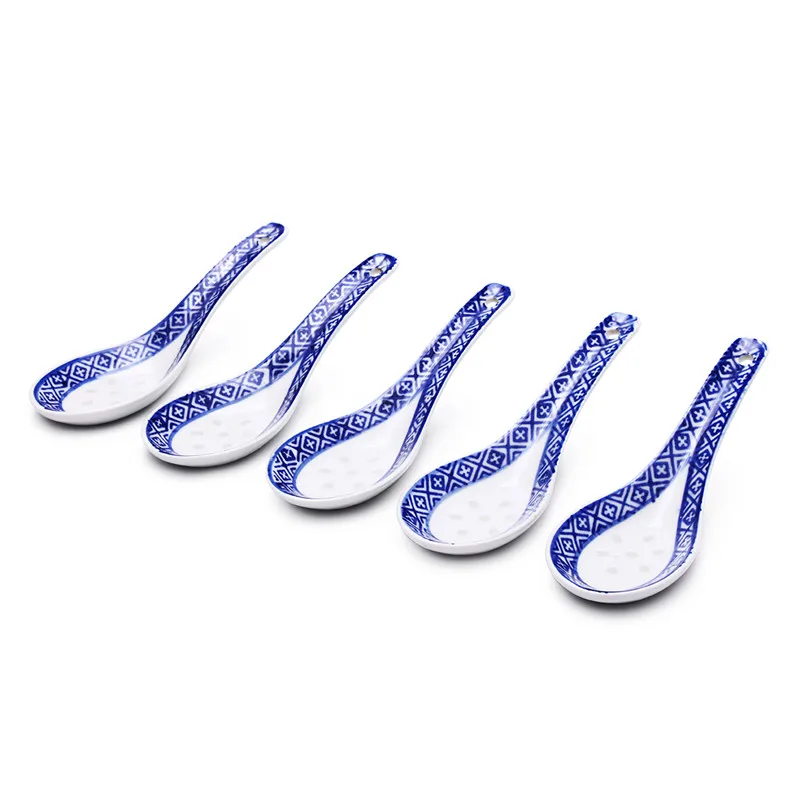 

5Pcs China Chinese Style Ceramic Spoon Children Rice Scoop Spoon Kitchen Tableware Stir Spoon Soup Spoons Blue Dinner For Kids