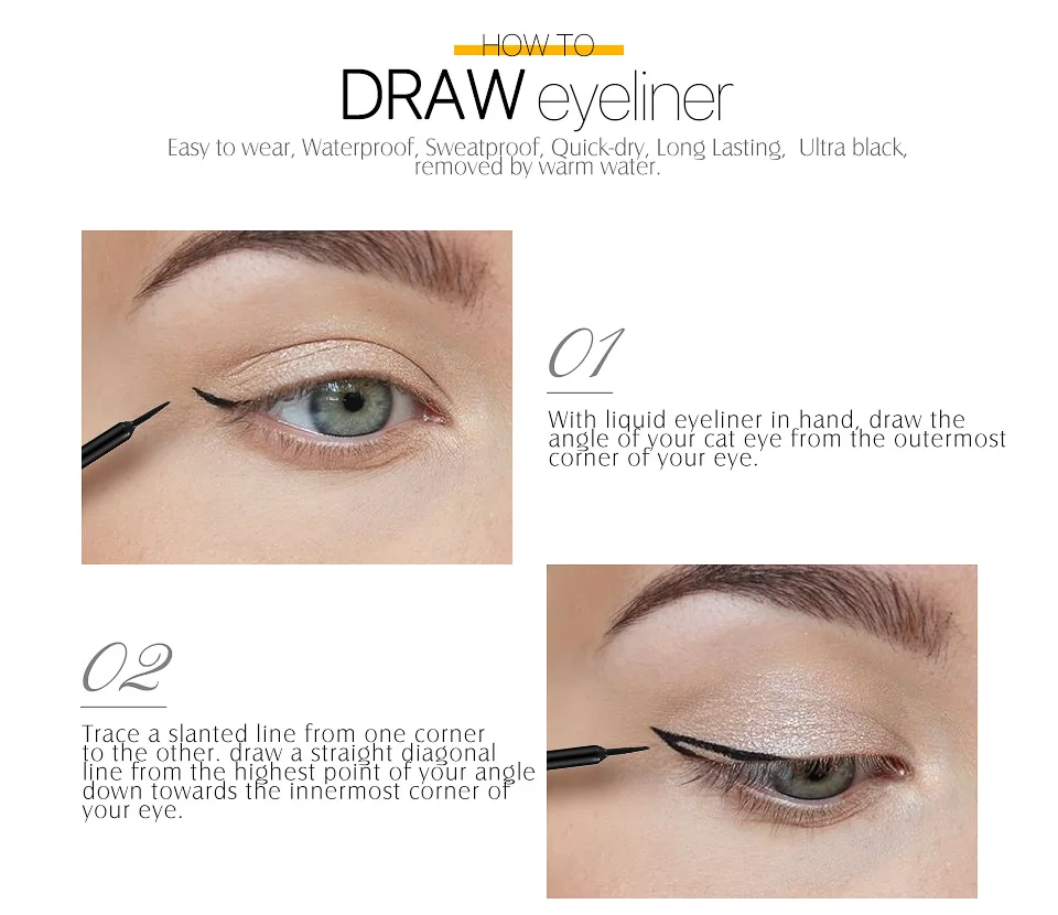 O.TWO.O Liquid Eyeliner Cool Cat Style Black Long Lasting Waterproof Eye Liner Pen Quick Dry Natural Eye Makeup Cosmetic Eyeline (4)