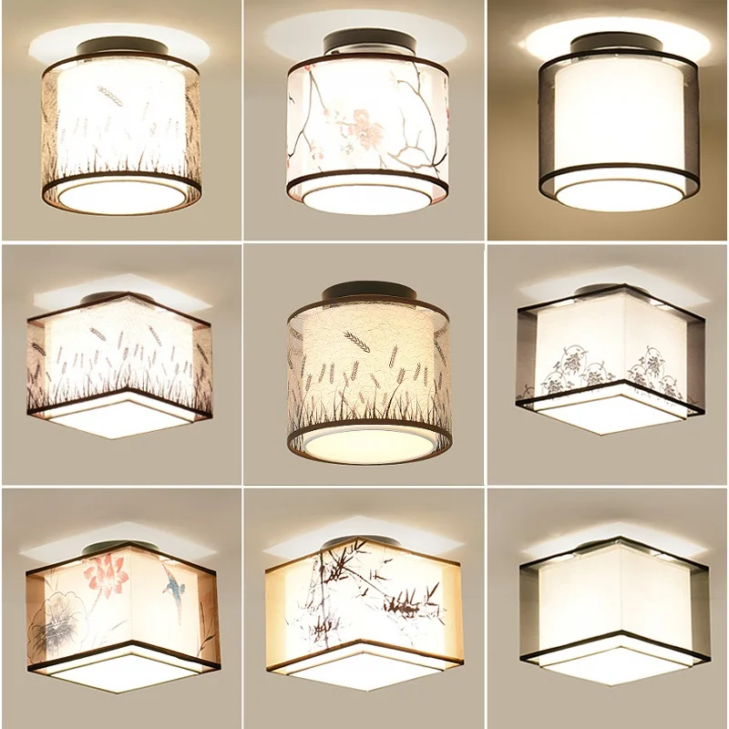 Hot 17 Types Chinese Style LED Light Ceiling E27  Fabric Ceiling Lamp for Living Room Aisle Balcony Porch lampara techo