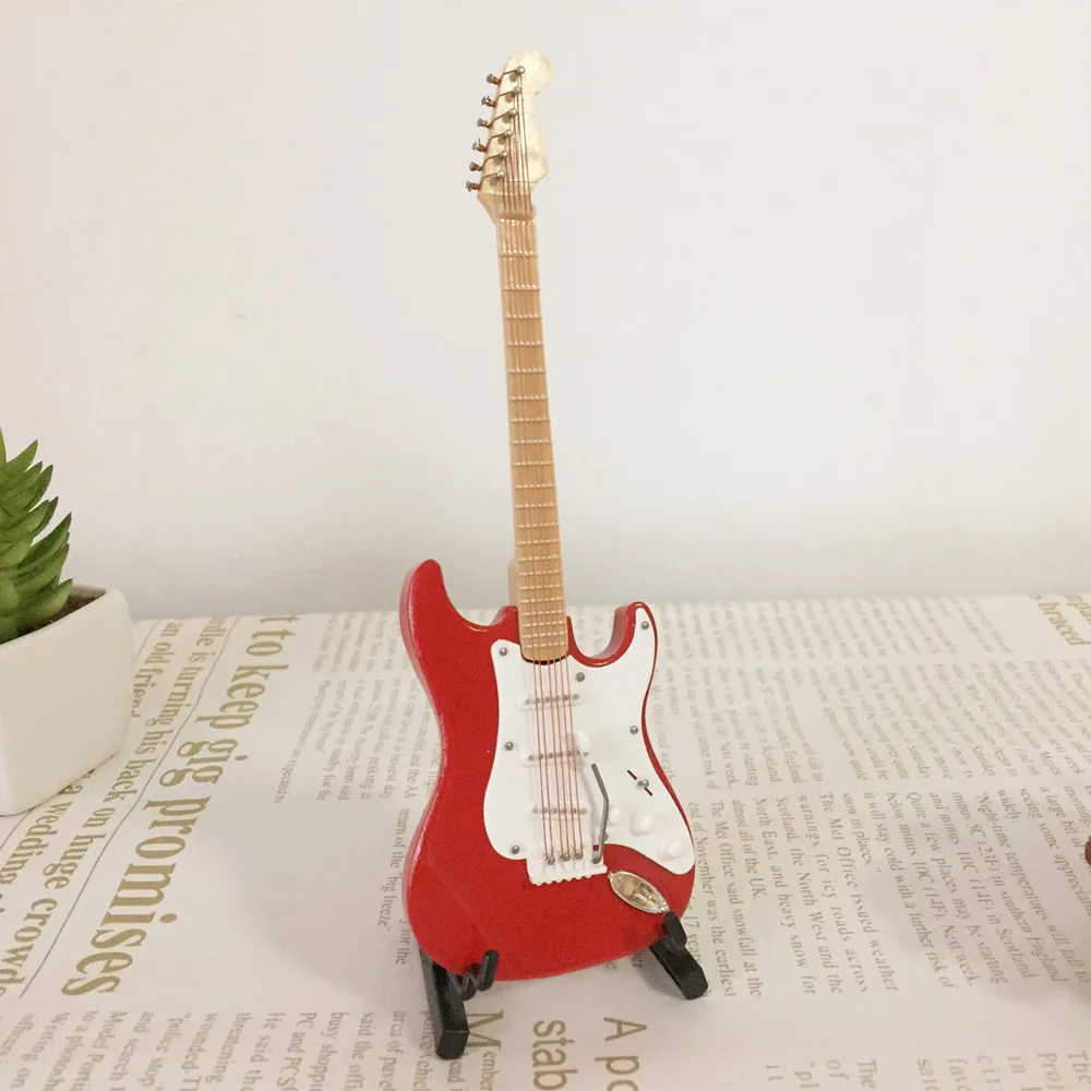 1//6 Miniature Guitar Double Neck Wooden Musical Instruments Model With Stand